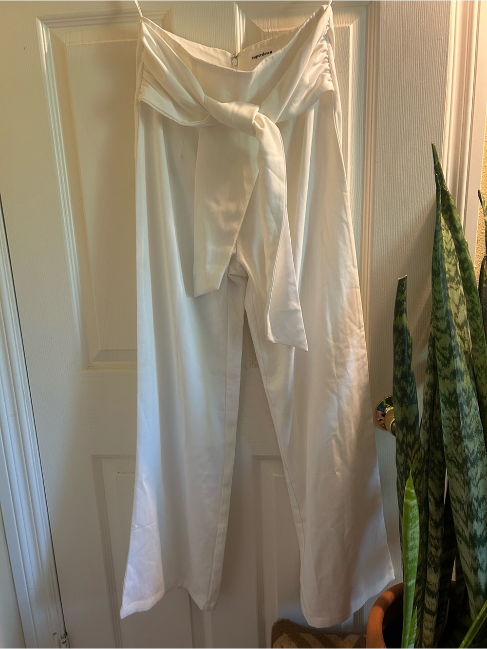 superdown White High-Rise Tie-Waist Wide-Leg Pants